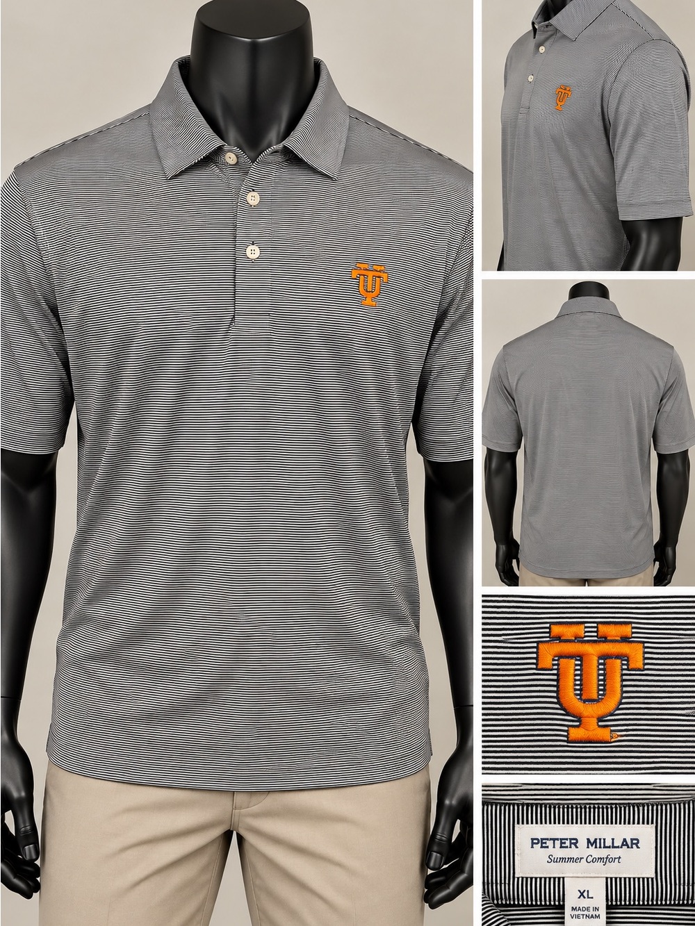 Peter Millar Tennessee Volunteers Polo Men’s XL NWT Striped Summer Comfort NCAA